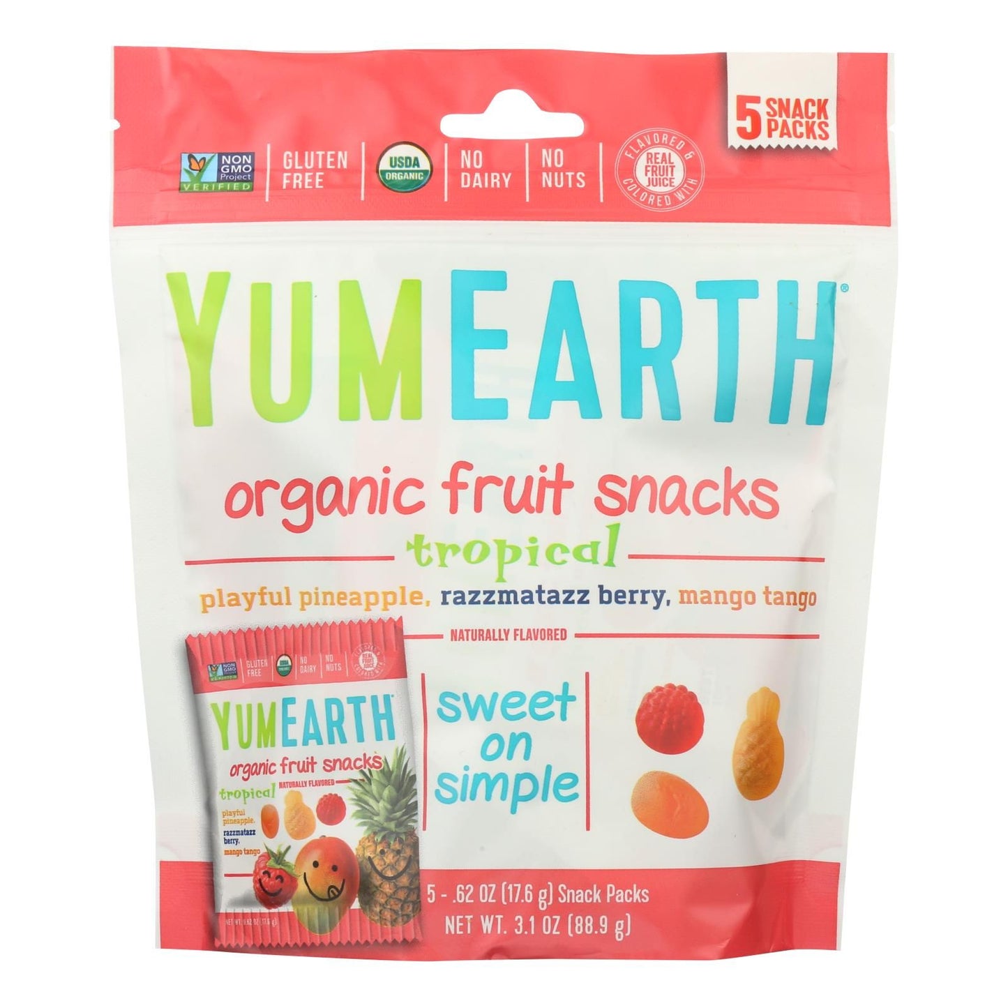 Yumearth Organics Organic - Raspberry - Pineapple - Mango - Case of 12 - 3.1 oz.(D0102HXWY9P.)