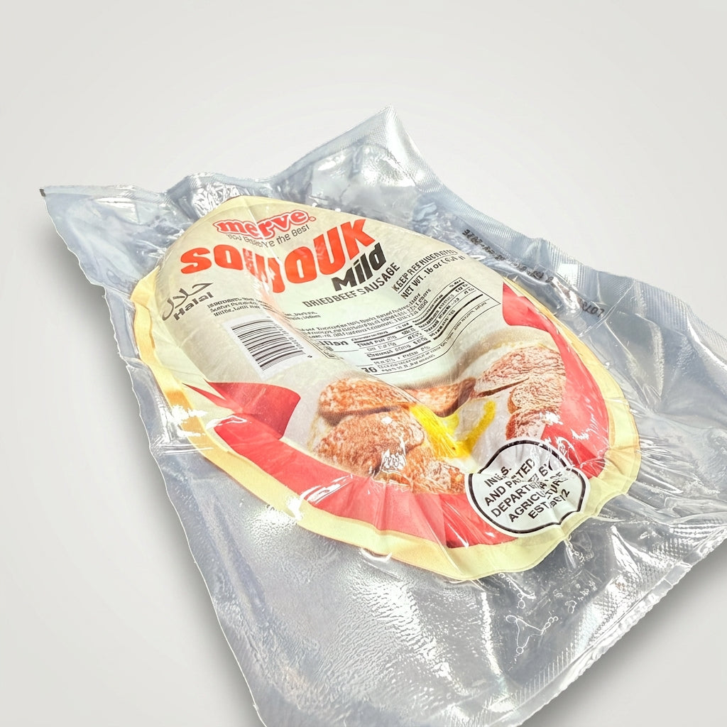Merve Soujouk Mild Dried Beef Sausage 16 oz - Halal Turkish Sujuk