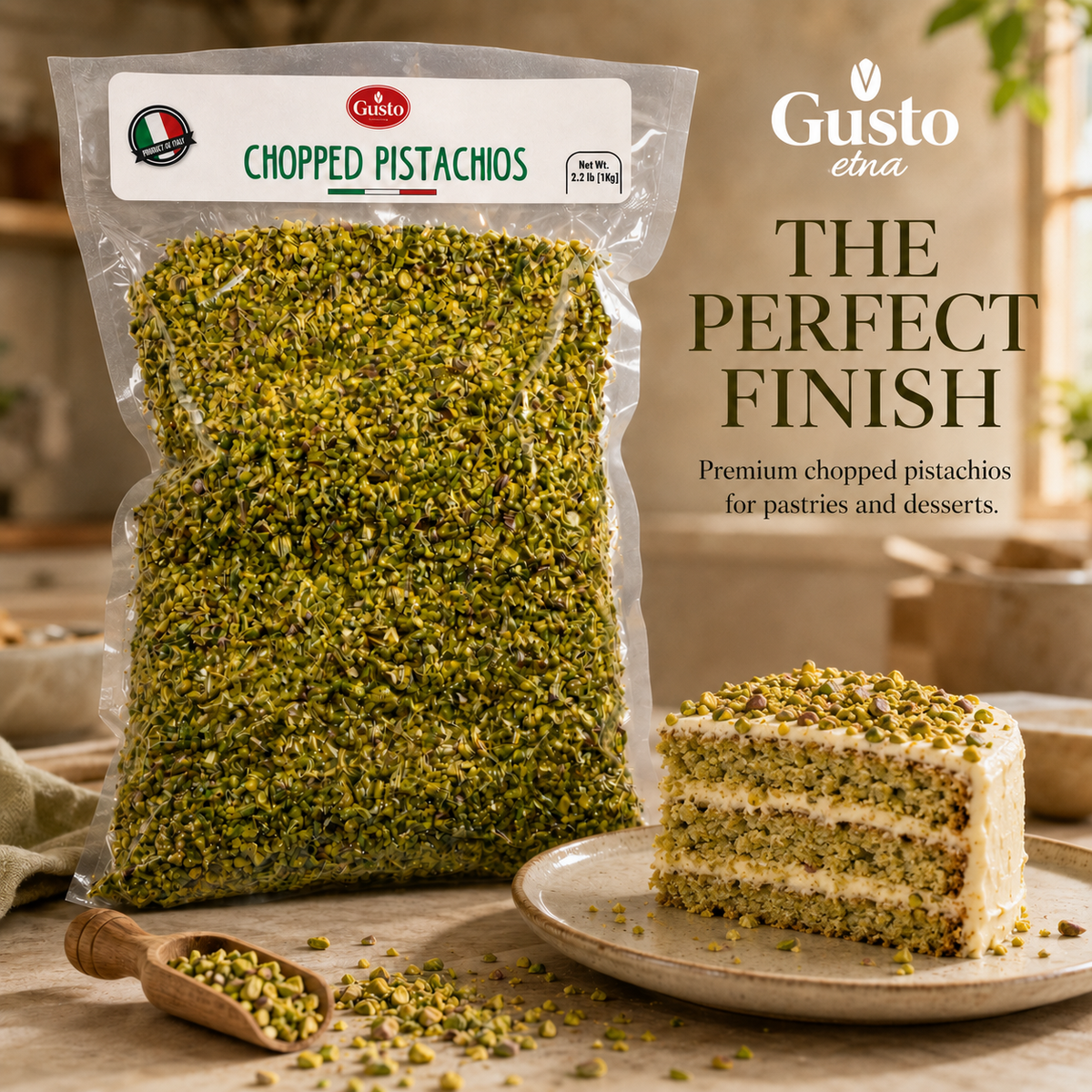 Gusto Etna Raw Chopped Pistachios – 1kg / 2.2 lb Bulk