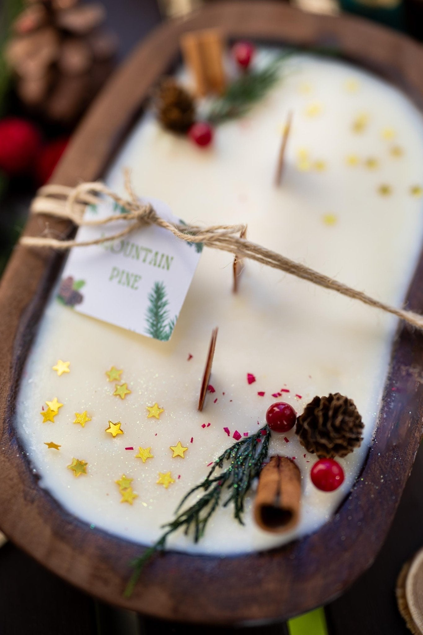 Handcrafted Christmas Wooden Dough Bowl Candle - Farmhouse Decor, Soy Wax Scented
