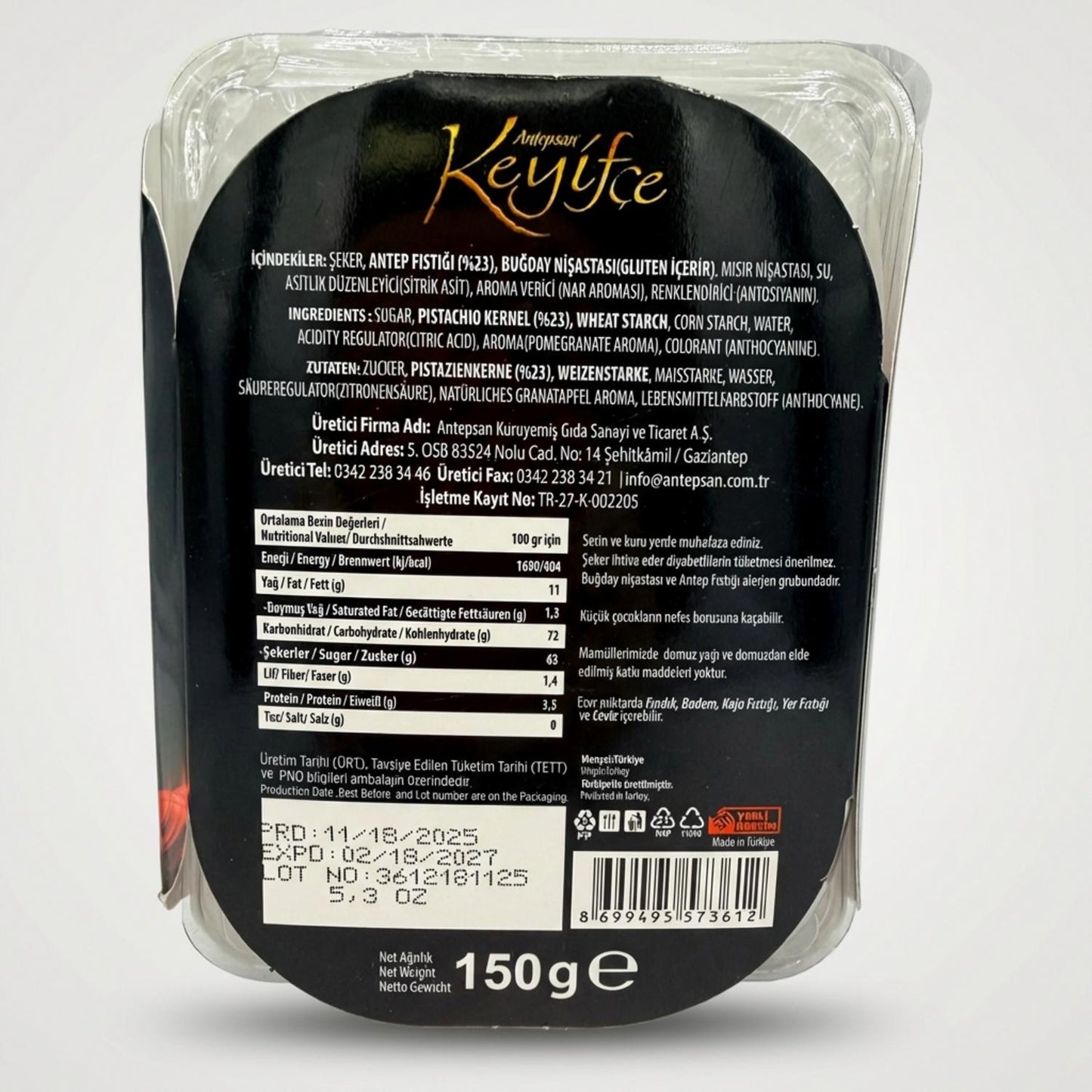 Antep Fıstıklı Nar Aromalı Fitil Lokum (150g)