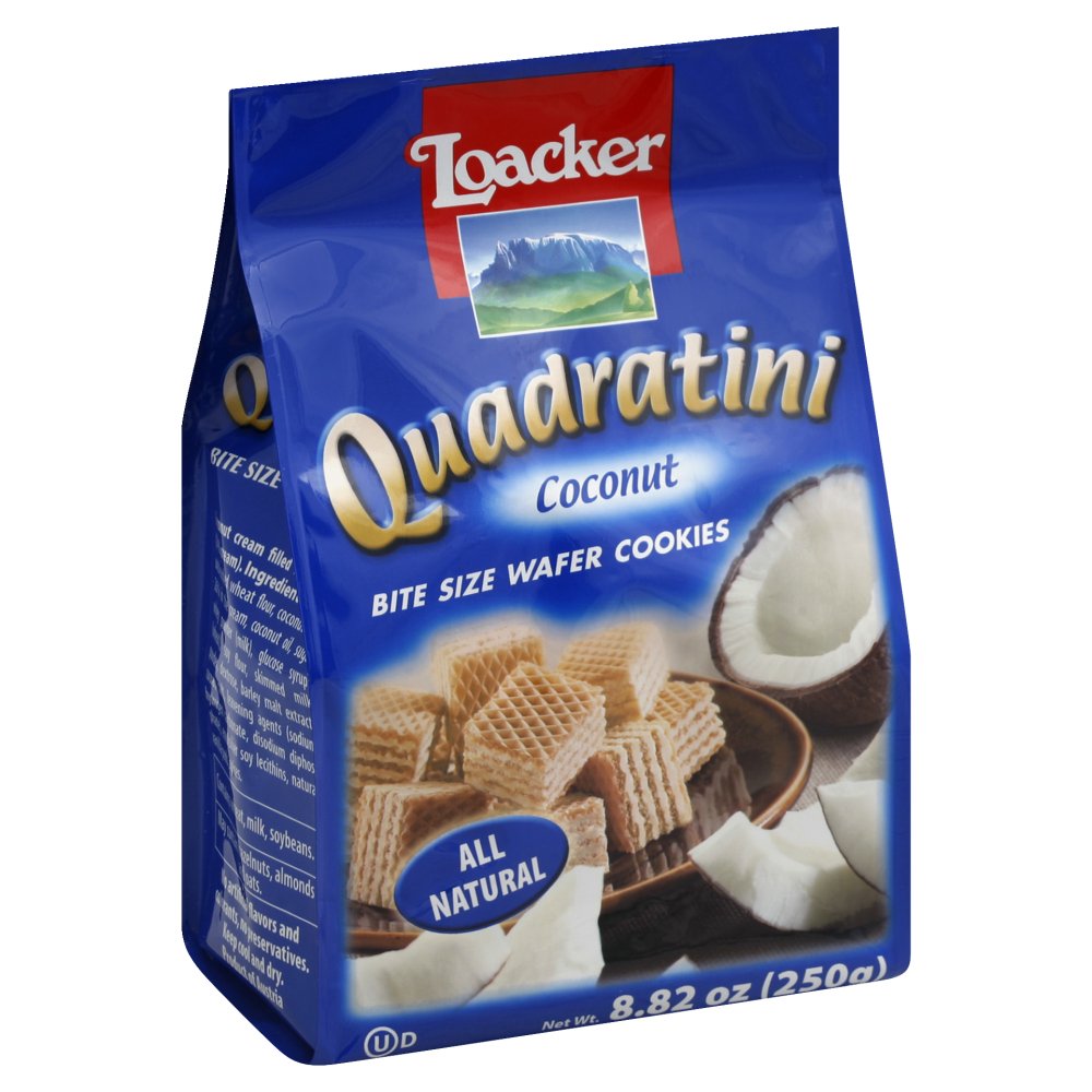 Loacker Quadratini Coconut Wafer Cookies – Bite-Size Cubes with Coconut Cream