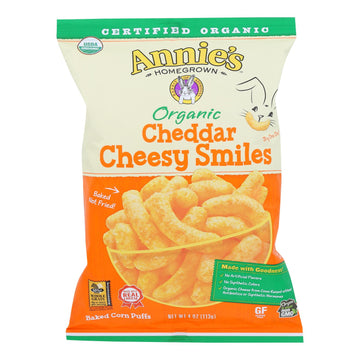 Annie's Homegrown Cheese Puffs Cheddar - Case Of 12 - 4 Oz