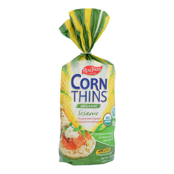 Real Foods Organic Corn Thins - Sesame - Case Of 6 - 5.3 Oz.
