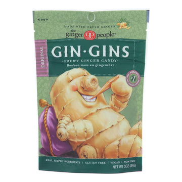 Gin Gins Chewy Ginger Candy, Original, Case of 12, 3 oz