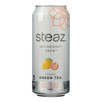 Steaz Peach Mango Zero Cal Green Tea, 12 Pack, 16 Fl oz