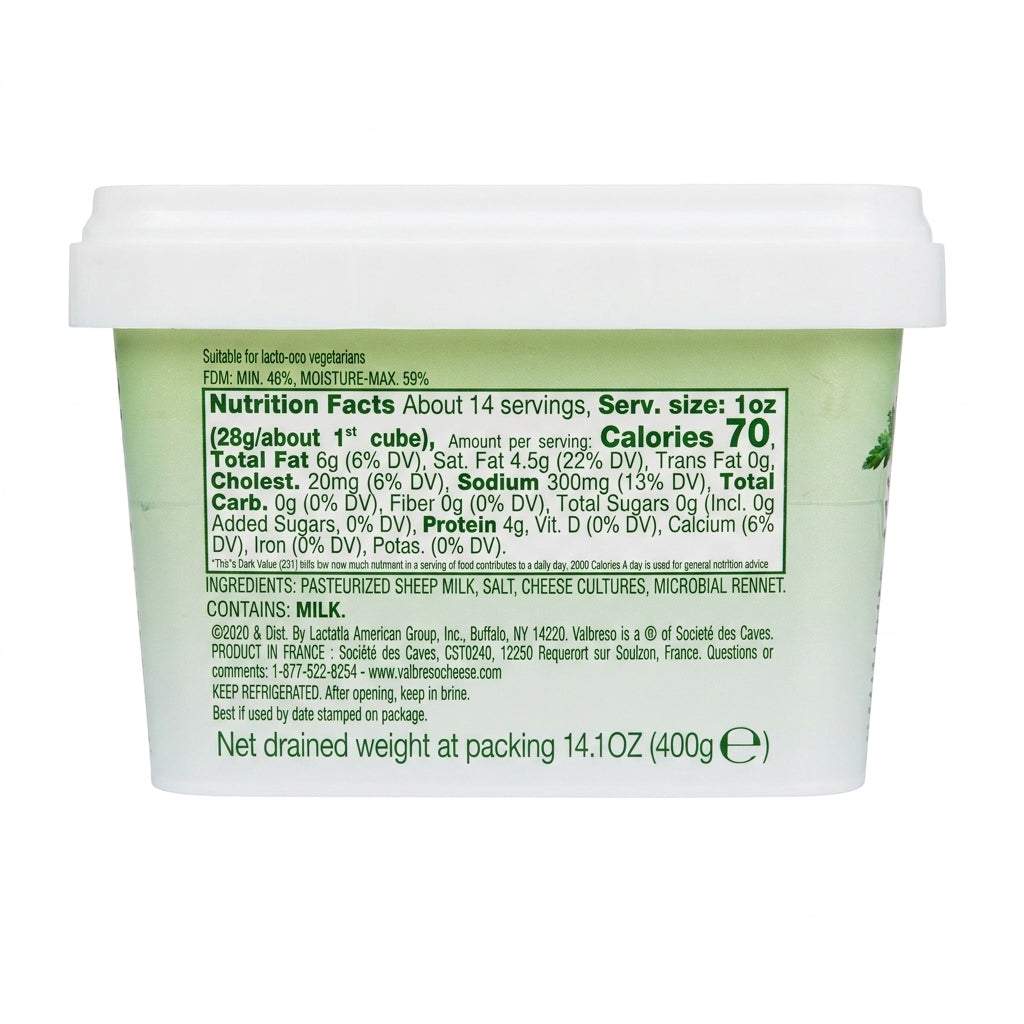 Valbreso Original Sheep Milk Feta 14.1 oz - French Soft Cheese in Brine