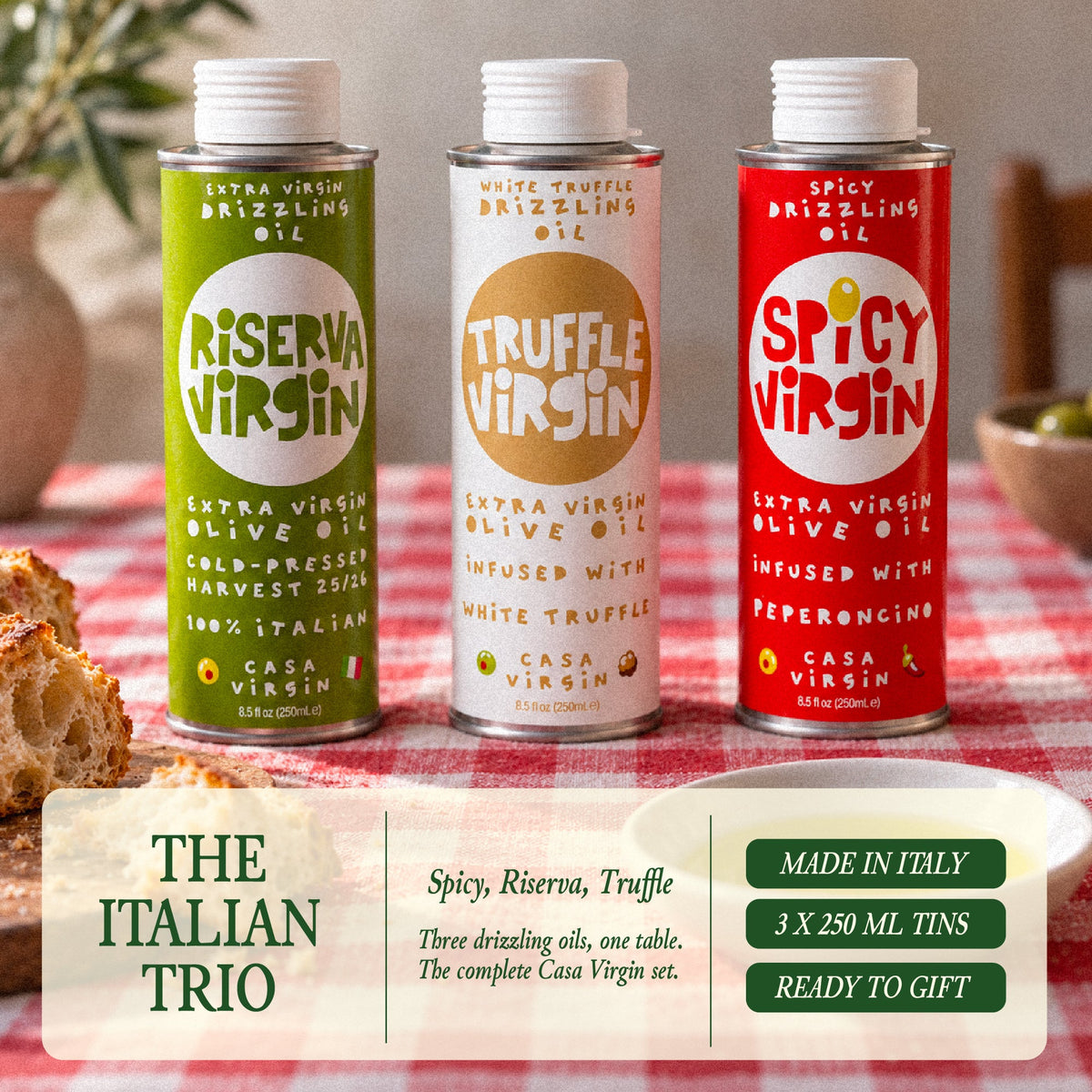The Italian Trio: Spicy, Riserva & Truffle Drizzling Oils