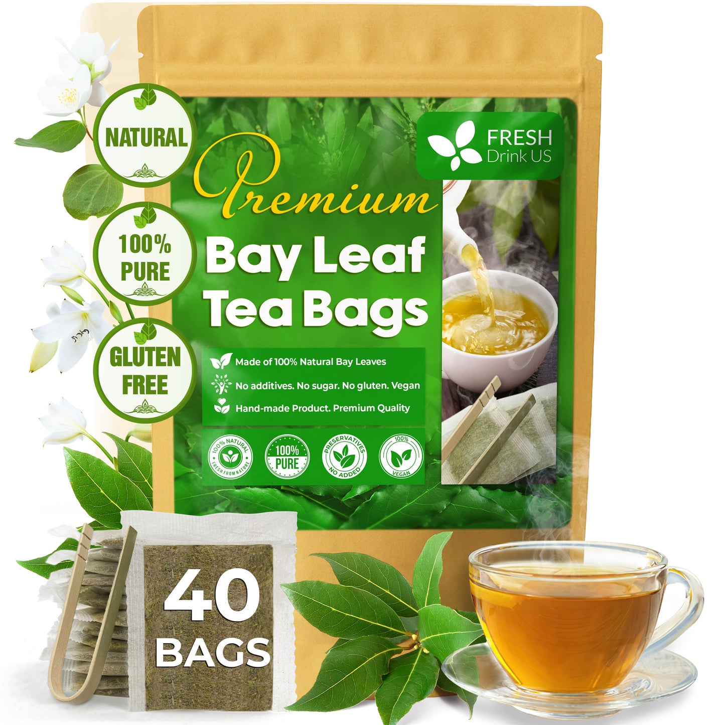 Premium Dried Bay Leaves, Tea Bags, Powder, Bay Leaves Spice, Whole Nice Leaves, Wildcrafted, Fresh Harvested, Bay Leaves For Cooking, Sugar-Free, Gluten Free, Caffeine Free, Vegan