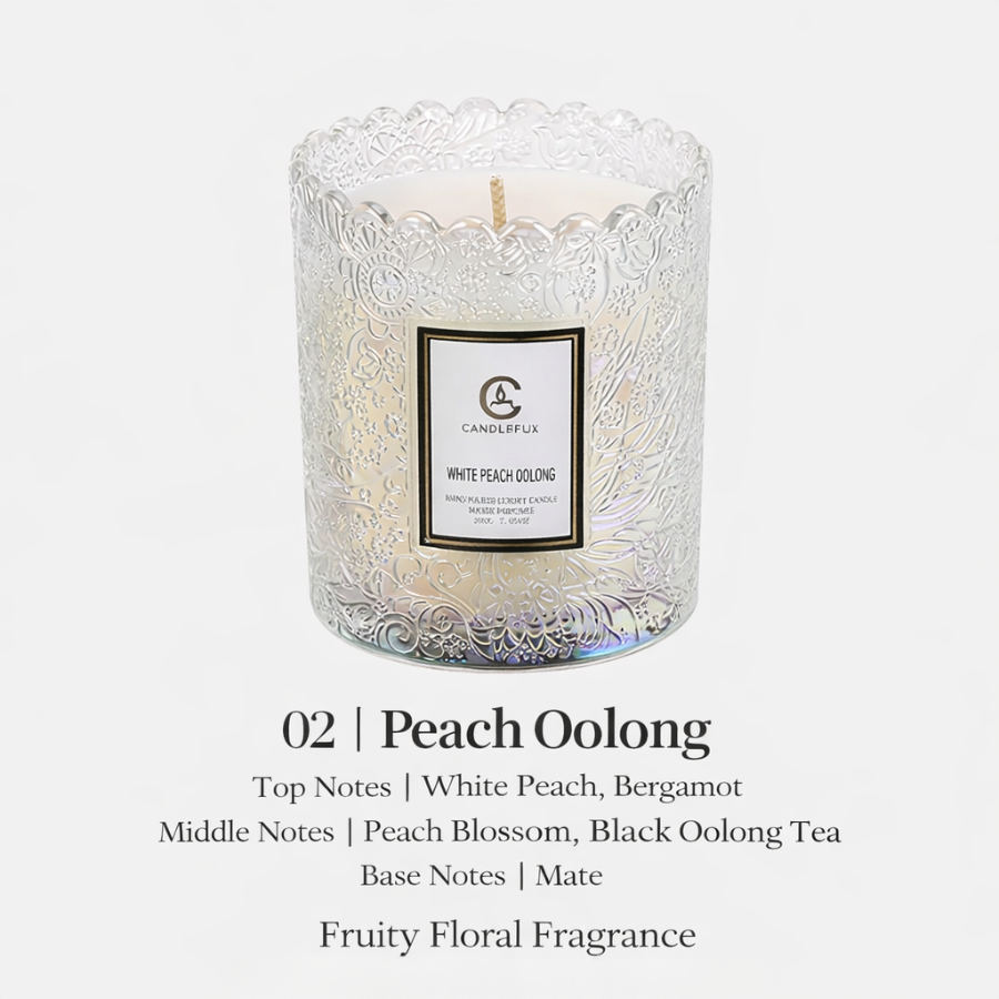 Scented Candle Cups with Embossed Glass Gift Design, Plant-Based Soy Wax Scented Candles with Low-Smoke Performance, Elegant Home Fragrance Candles for Wholesale Valentine’s Day Decor & Gift Use