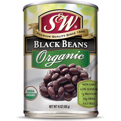 (12 Pack) S&W - Organic Canned Black Beans, 15 Ounce Can, New