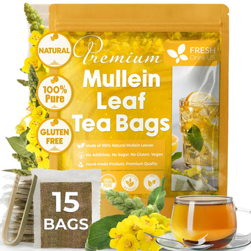 Mullein Leaf Tea Bags, 100% Natural & Pure from Mullein Leaves. Loose Leaf Mullein Herbal Tea. Made with Natural Material Tea Bags. No Sugar, No Caffeine, No Gluten, Vegan.