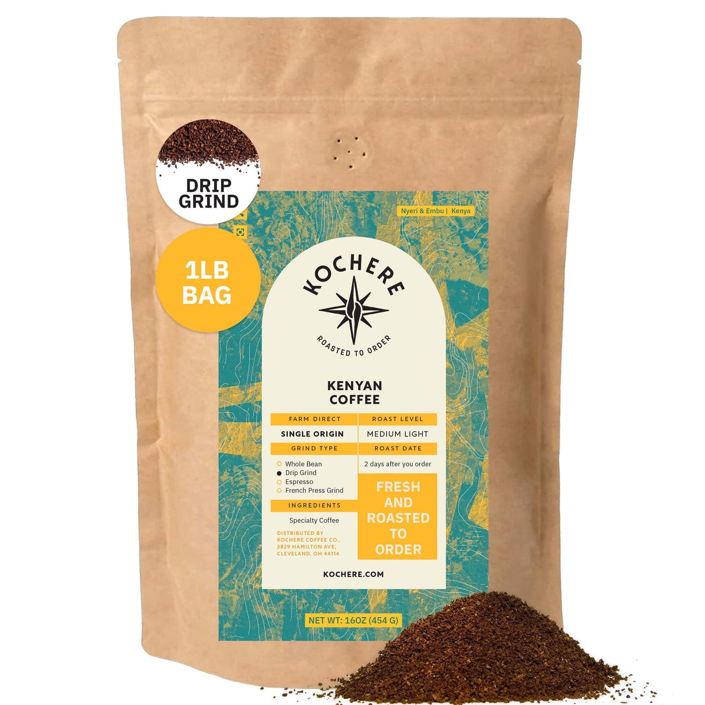 Kochere Coffee Kenyan Nyeri Embu AB Medium-Light Roast - Fruity, Balanced, Bright Cup