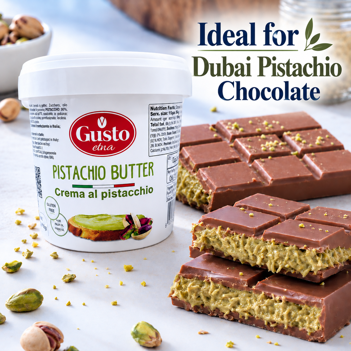 Gusto Etna Sicilian Pistachio Cream Butter – 35% Pistachios – 1kg (2.2 lb)
