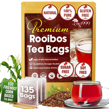 Premium Red Rooibos Tea Bags, 100% Natural & Pure from Rooibos Tea Leaves. Loose Leaf Rooibos Herbal Tea. Made with Natural Material Tea Bags. No Sugar, No Caffeine, No Gluten, Vegan.