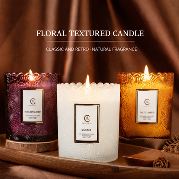 Embossed Floral Relief Scented Candle Cup Ornaments, Soy Wax Scented Candle in Decorative Gift Glass, Fragrance Candle for Home Ambience, Aromatherapy-Inspired Wholesale Décor Candle
