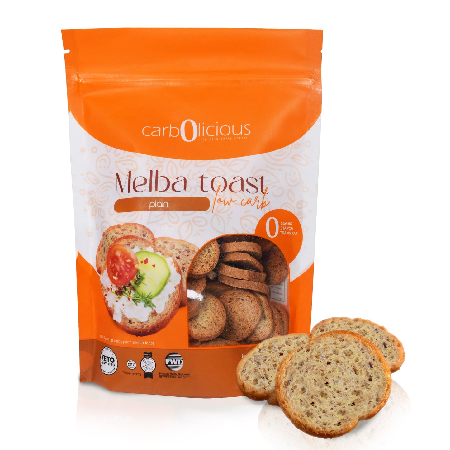 Carbolicious Melba Toast Low-Carb Sugar Free (PLAIN) 4oz 1g Net carbs per 8 slices