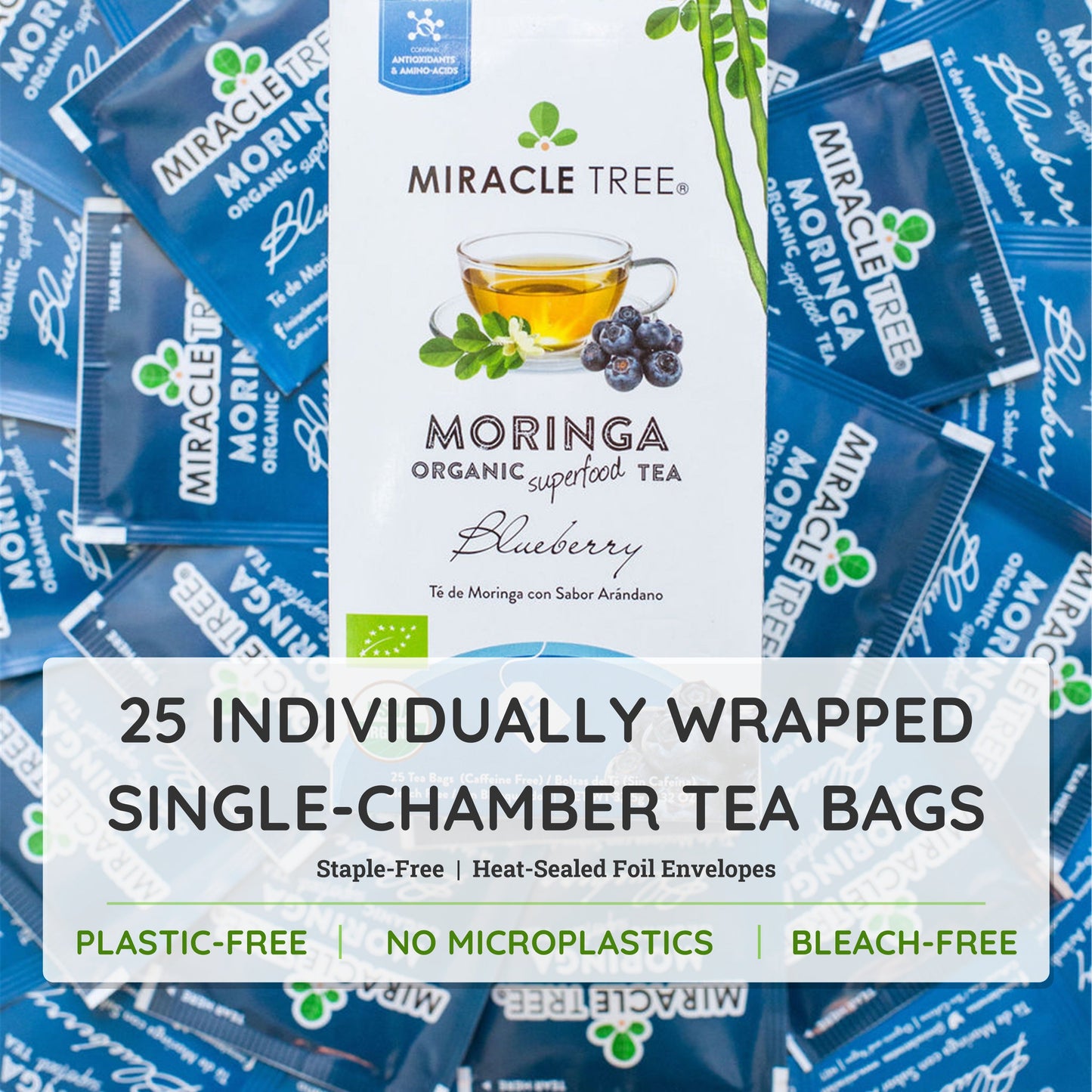 Organic Moringa Tea - Blueberry - Caffeine-Free Herbal Tea