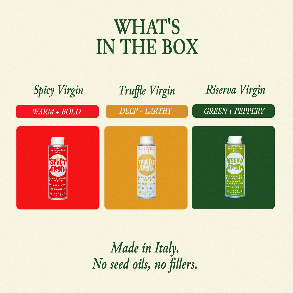 The Italian Trio: Spicy, Riserva & Truffle Drizzling Oils