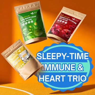 Sleepy-Time Immune & Heart Trio, Chamomile, Soursop & Hibiscus Herbal Tea Bags, 100% Natural and Pure Flowers & Leaves, Eco-Conscious Tea Bags, Caffeine-Free, No Sugar, No Gluten, Vegan – Herbal Tea Beverage
