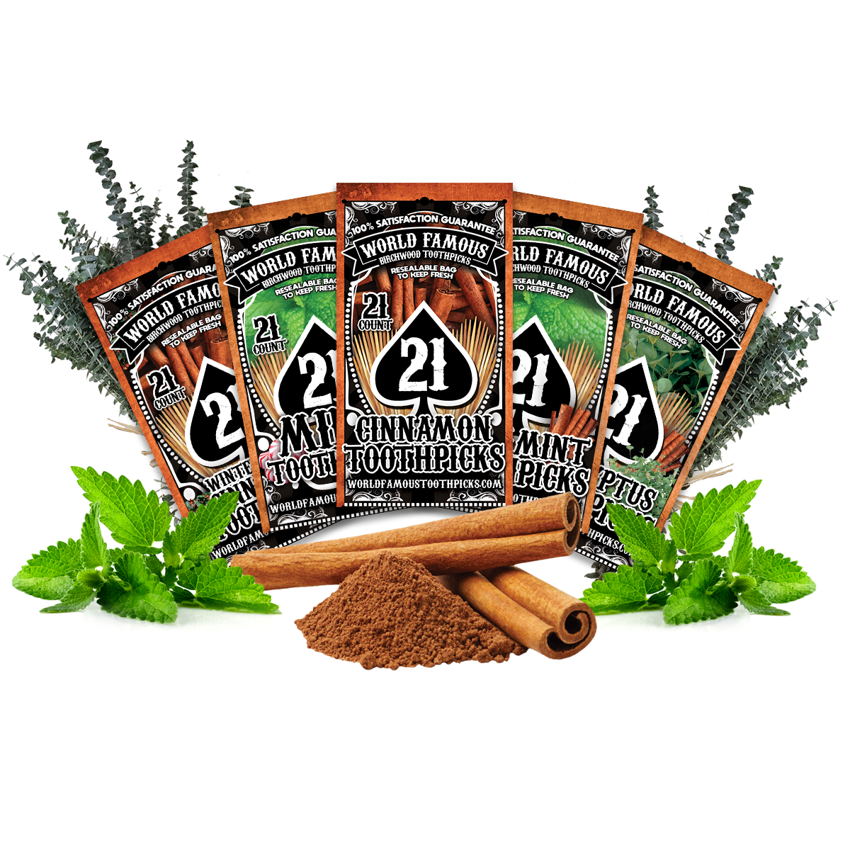 Flavored Birchwood Toothpicks Variety Pack, 21-Count Resealable Bags