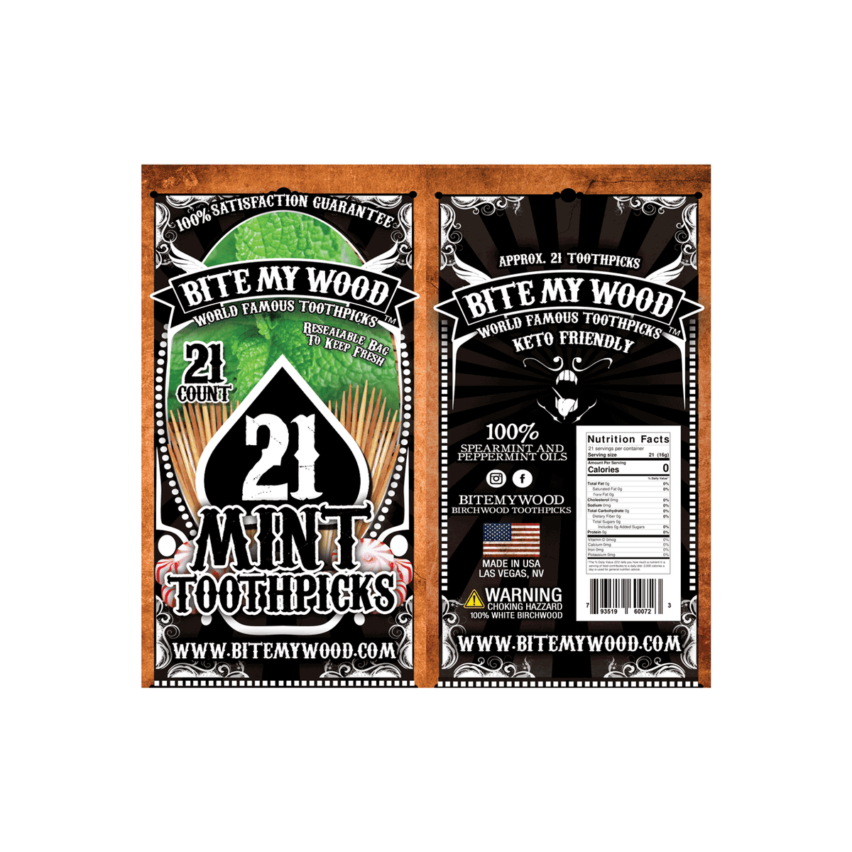 Flavored Birchwood Toothpicks Variety Pack, 21-Count Resealable Bags