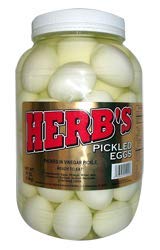 Herb s Pickled Eggs 67 oz Gallon size plastic jar Packed In Vinegar