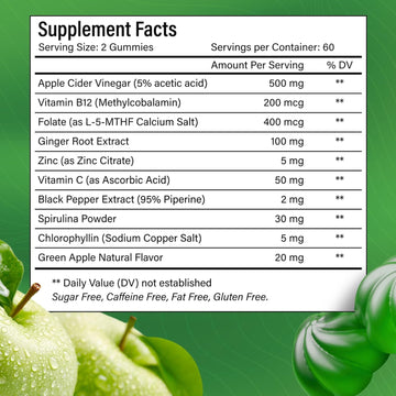 Premium Apple Cider Vinegar (ACV) Gummies, Formulated with Vitamin B12, Zinc, Ginger & Vitamin C