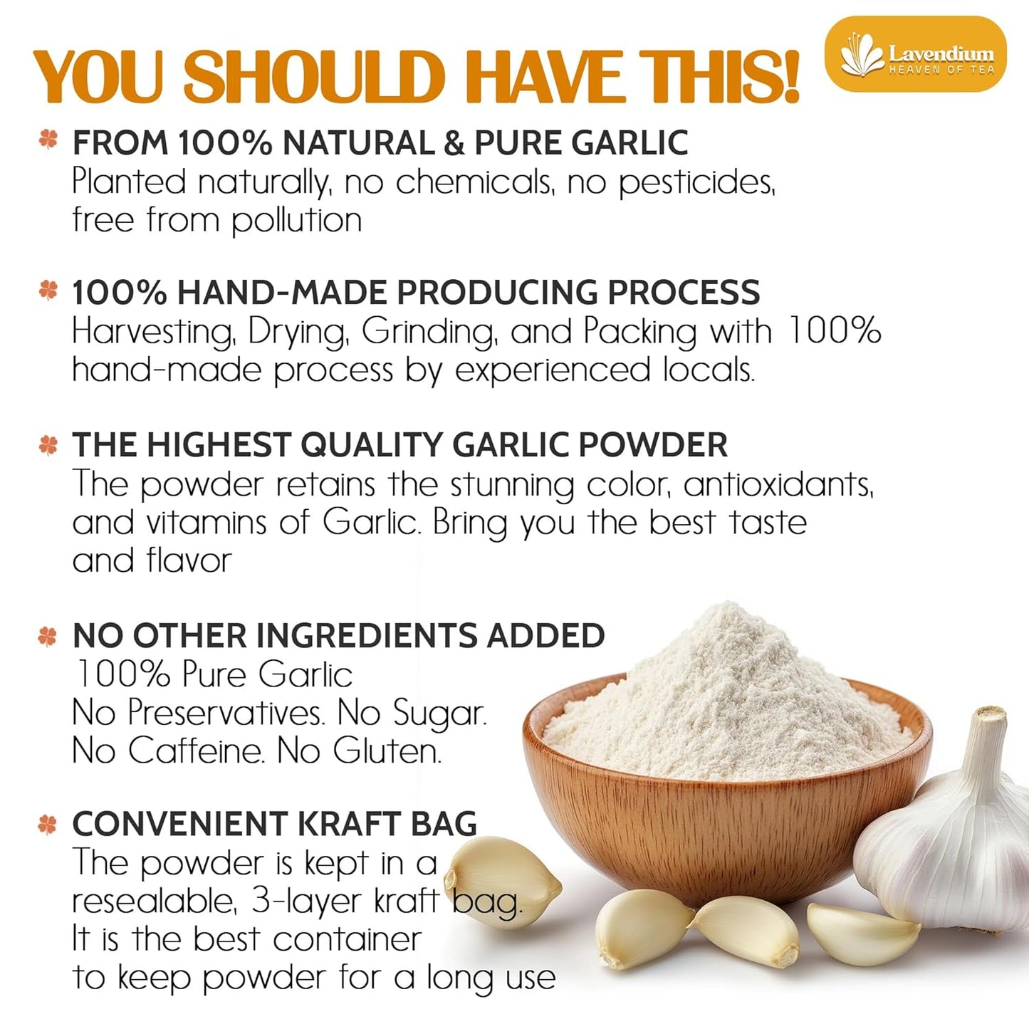 Premium Garlic Powder, 100% Natural and Pure from Garlic, Rich Flavor, Perfect for Cooking & Seasoning
