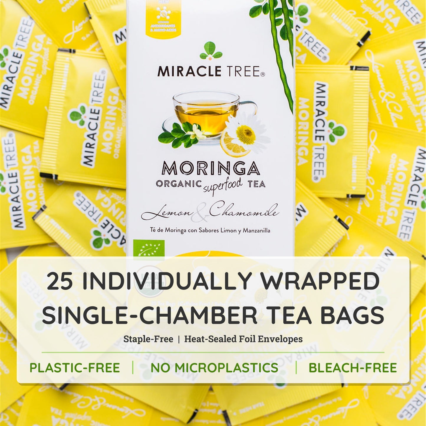 Organic Moringa Tea - Lemon & Chamomile - Caffeine-Free Herbal Tea