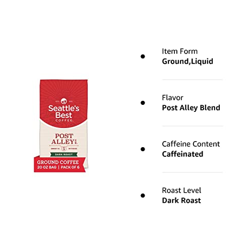 Seattle'S Best Coffee Post Alley Blend Dark Roast Ground Coffee | 20 Ounce Bags (Pack Of 6)