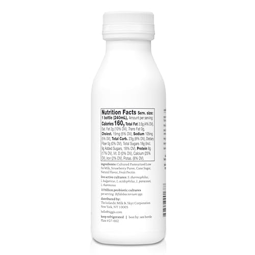 siggis Probiotic Drinkable Whole Milk Yogurt, Strawberry, 8 oz. - Single Serving, Only 5 Ingredients