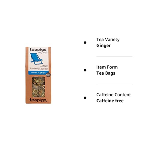 teapigs Lemon & Ginger Herbal Tea Bags, 15 Count, Model 520, Whole Leaf Tea