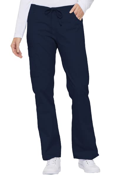 Dickies Womens Signature Mid Rise Drawstring Cargo Medical Scrubs Pants, Navy, Large Tall Us