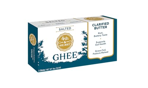 4th & Heart Grass-Fed Salted Ghee Sticks, Clarified Butter, Keto, Pasture Raised, Lactose and Casein Free, Certified Paleo and W