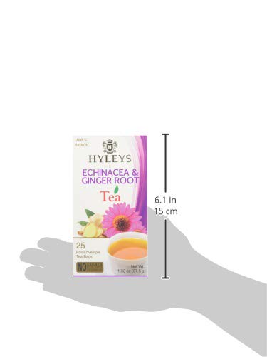 12 Pack Of Hyleys Wellness Natural Echinacea & Ginger Root Green Tea - 25 Tea Bags - (100% Natural, Sugar Free, Gluten Free And