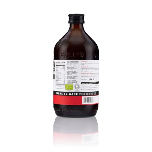 WILLYS Organic Live Fire Cider - Apple Cider Vinegar with Garlic, Onion, Turmeric, Ginger, Honey, Cayenne - 16.9 Fl Oz Glass Bottle