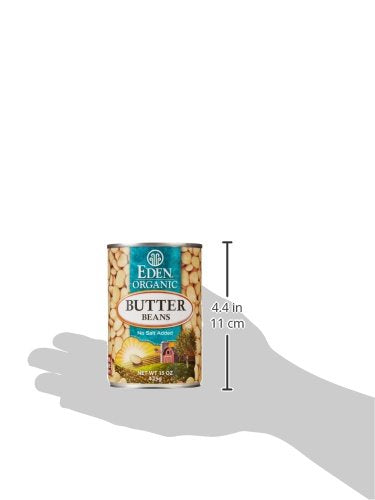 Eden Organic Organic Butter Beans, 15 oz Can, No Salt, Non-GMO, Gluten Free, Vegan, Kosher, U.S. Grown, Heat and Serve, No Prese