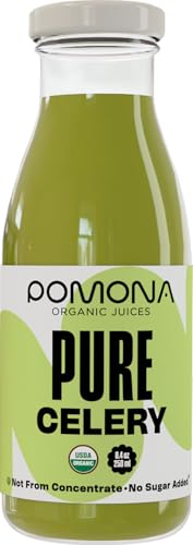 Pomona Organic Juices Pure Celery Juice  8.4 Ounce Bottle (Pack of 12)  Cold Pressed Organic Juice  Non-GMO  No Sugar Added  Not from Concentrate  Gluten Free  Kosher Certified  Preservative Free
