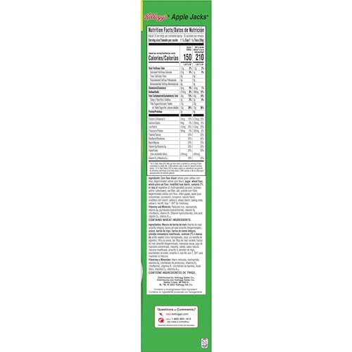 Apple Jacks Cold Breakfast Cereal, 8 Vitamins and Minerals, Kids Snacks, Large Size, Original, 13.2oz Box (1 Box)
