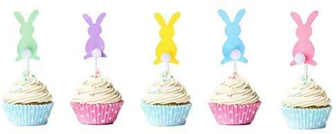 40 Pcs Easter Cupcake Topper Cute Bunny Cupcake Toppers Rabbit Easter Party Cake Topper Decorations  40Pcs (5 Color Bunny)