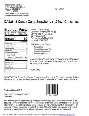 Hand-Spun Jumbo Candy Cane - Strawberry - 1.75 oz