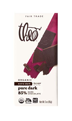 Theo Chocolate Pure Organic Dark Chocolate Bar, 85% Cacao, 1 Bar | Vegan, Fair Trade
