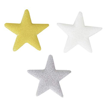 Mini Gold, Silver, and White Star Edible Sugar Cake Toppers, 24 Count