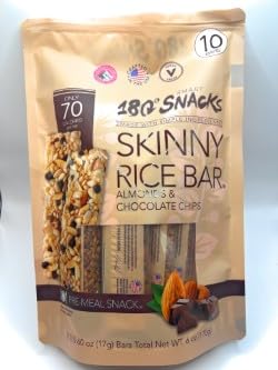 180 Snacks, Skinny Rice Bar, Almond & Chocolate Chips, 10 Bars