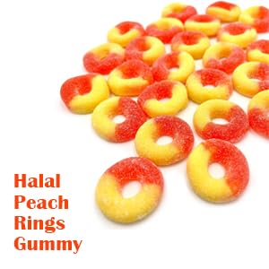 LYZAS SWEETS &   Peach Rings Gummy Candies - HALAL Certified - 2.2 LB Bulk Bag