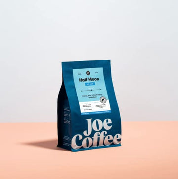 JOE COFFEE COMPANY Half Moon Half Caffeinated Ground Coffee, 12 oz Bag, Rainforest Alliance Certified, Kosher, Climate Friendly