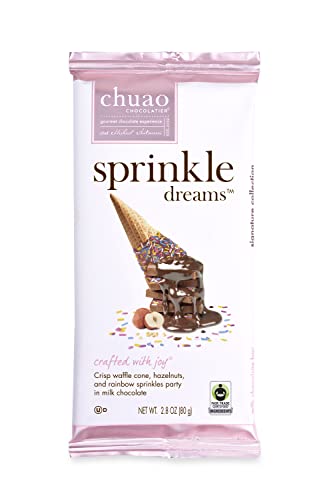 Chuao Chocolatier Sprinkle Dreams Milk Chocolate Bars | Gourmet Waffle Cone No Preservatives | For Gift Baskets, Thank You, Care Package | 3 Pack