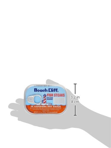 Beach Cliff Wild Caught Herring Fish Steaks in Louisiana Hot Sauce, 3.75 oz Can - 15g Protein per Serving (Pack of 5)