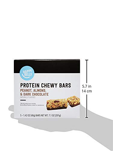 large online retailer Brand - Happy Belly Protein Chewy Bars  Peanut  Almond and Dark Chocolate  5 Count (Pack of 6)